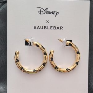 Disney X BaubleBar Gold Hoop Earrings With Black Mickey Mouse Design